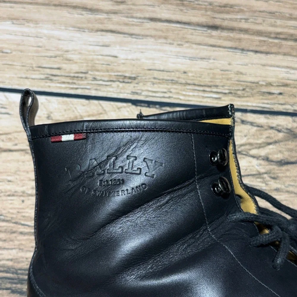 Bally Nokor Boots Men 10.5‎ D Black Leather Lace Up Side Zip Moc Toe Lug Sole